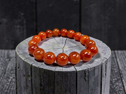 Imperial Japanese Red Burmese A-Jade Beaded Bracelet (MADE IN JAPAN) (12.50 mm Each x 17 beads) - Certified 05049