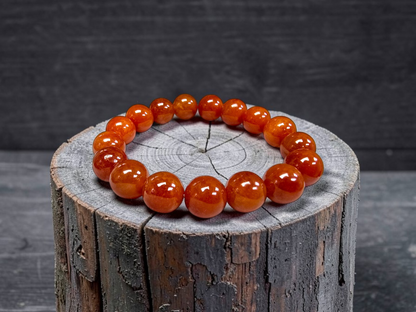 Imperial Japanese Red Burmese A-Jade Beaded Bracelet (MADE IN JAPAN) (12.50 mm Each x 17 beads) - Certified 05049