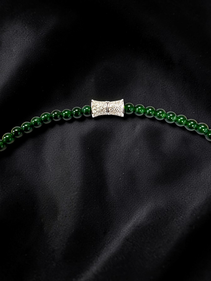 Imperial Green Burmese A-Jade Beaded Long Necklace - 19.00 inches (4.20 mm Beads) with Sterling Silver 925 - Certified - 10012