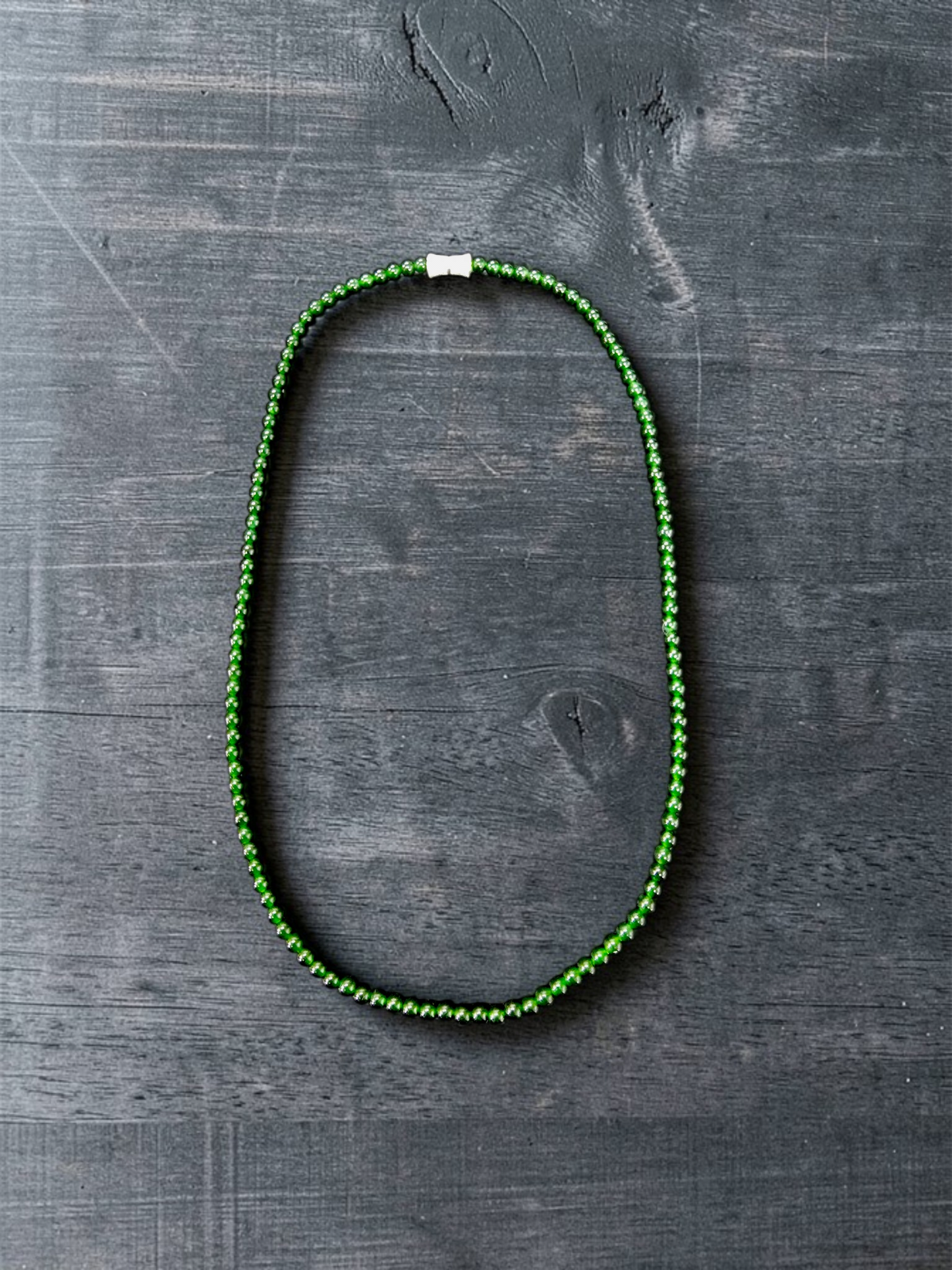 Imperial Green Burmese A-Jade Beaded Long Necklace - 19.00 inches (4.20 mm Beads) with Sterling Silver 925 - Certified - 10012