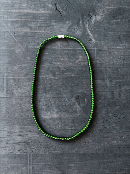 Imperial Green Burmese A-Jade Beaded Long Necklace - 19.00 inches (4.20 mm Beads) with Sterling Silver 925 - Certified - 10012