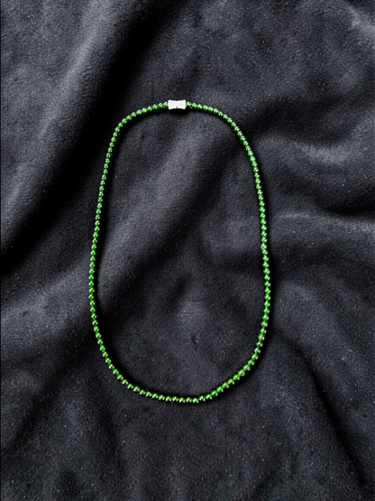 Imperial Green Burmese A-Jade Beaded Long Necklace - 19.00 inches (4.20 mm Beads) with Sterling Silver 925 - Certified - 10012
