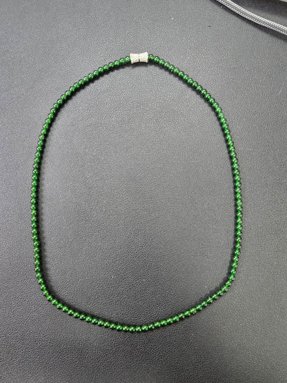 Imperial Green Burmese A-Jade Beaded Long Necklace - 19.00 inches (4.20 mm Beads) with Sterling Silver 925 - Certified - 10012
