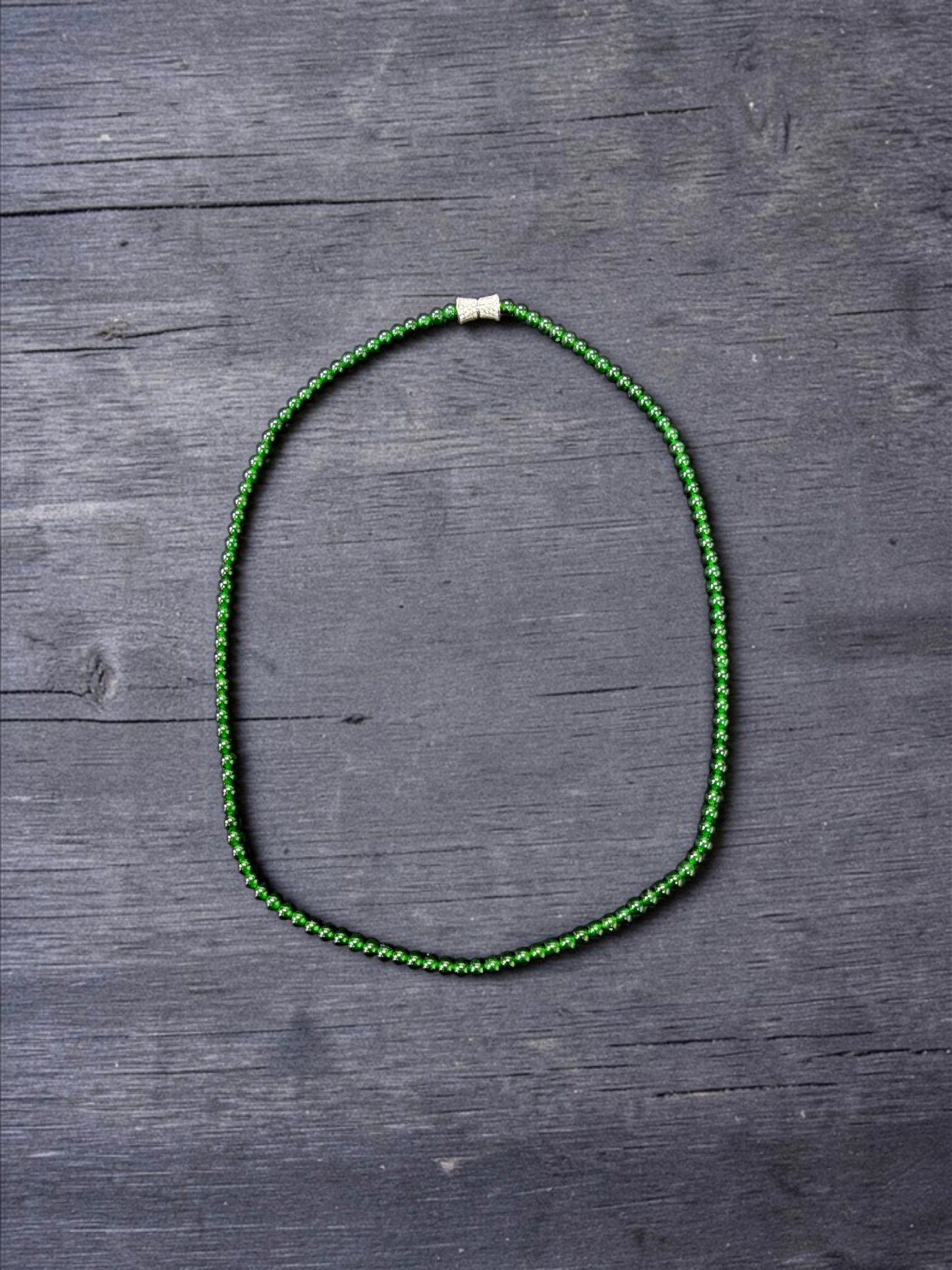 Imperial Green Burmese A-Jade Beaded Long Necklace - 19.00 inches (4.20 mm Beads) with Sterling Silver 925 - Certified - 10012
