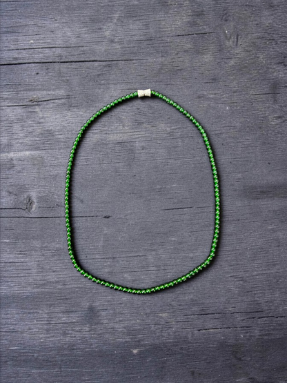 Imperial Green Burmese A-Jade Beaded Long Necklace - 19.00 inches (4.20 mm Beads) with Sterling Silver 925 - Certified - 10012