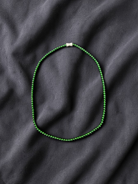 Imperial Green Burmese A-Jade Beaded Long Necklace - 19.00 inches (4.20 mm Beads) with Sterling Silver 925 - Certified - 10012