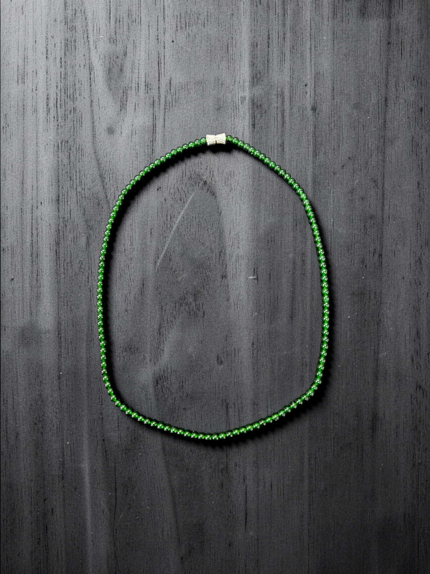 Imperial Green Burmese A-Jade Beaded Long Necklace - 19.00 inches (4.20 mm Beads) with Sterling Silver 925 - Certified - 10012