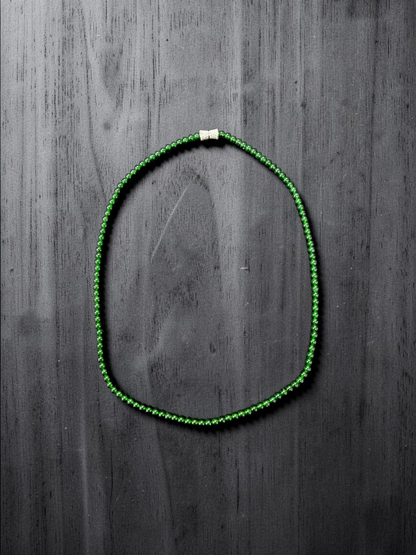 Imperial Green Burmese A-Jade Beaded Long Necklace - 19.00 inches (4.20 mm Beads) with Sterling Silver 925 - Certified - 10012