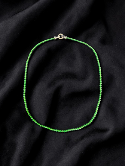 Imperial Green Burmese A-Jade Beaded Long Necklace - 19.50 inches (3.70 mm Beads) with Sterling Silver 925 - Certified - 10013