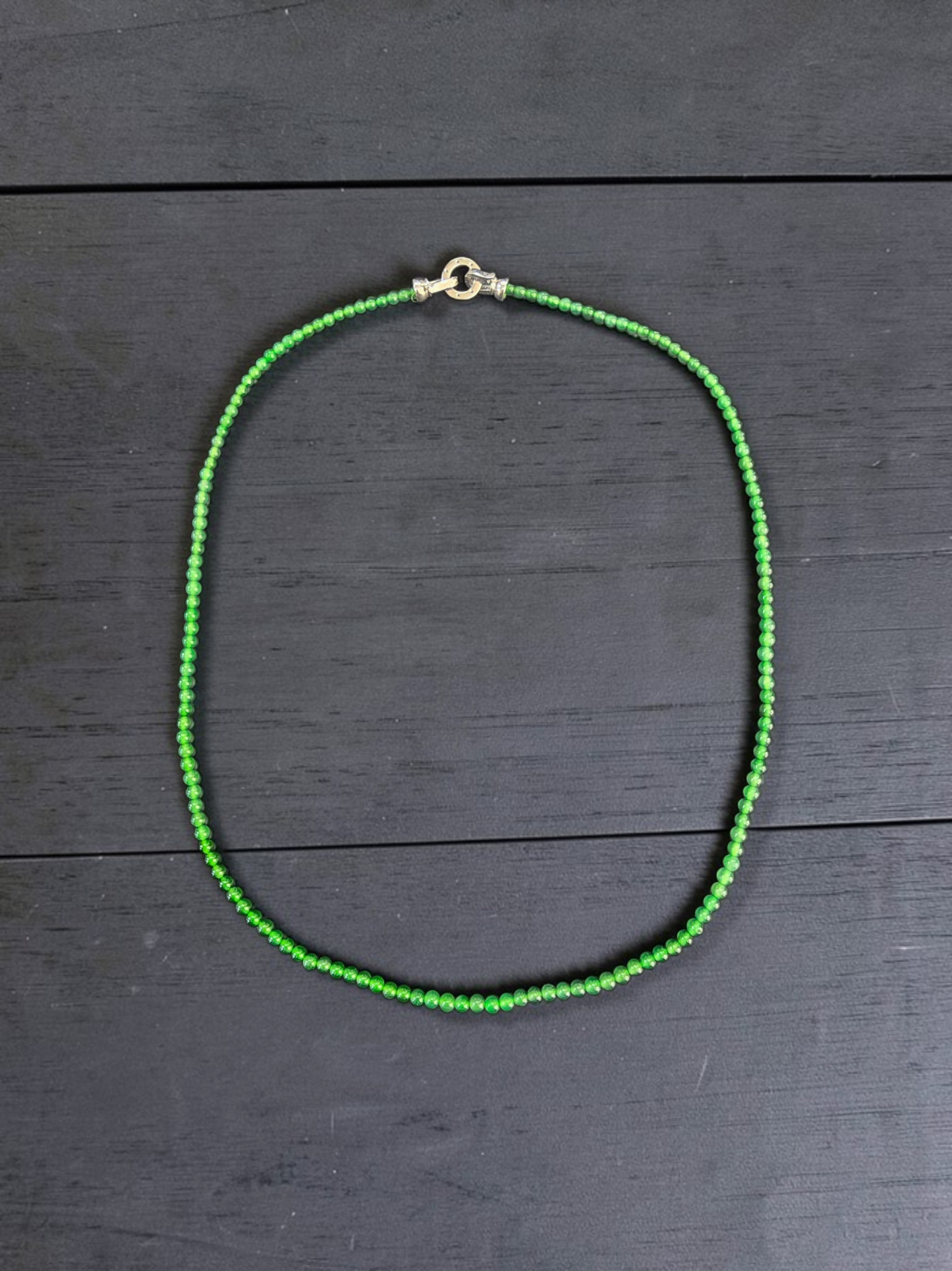 Imperial Green Burmese A-Jade Beaded Long Necklace - 19.50 inches (3.70 mm Beads) with Sterling Silver 925 - Certified - 10013