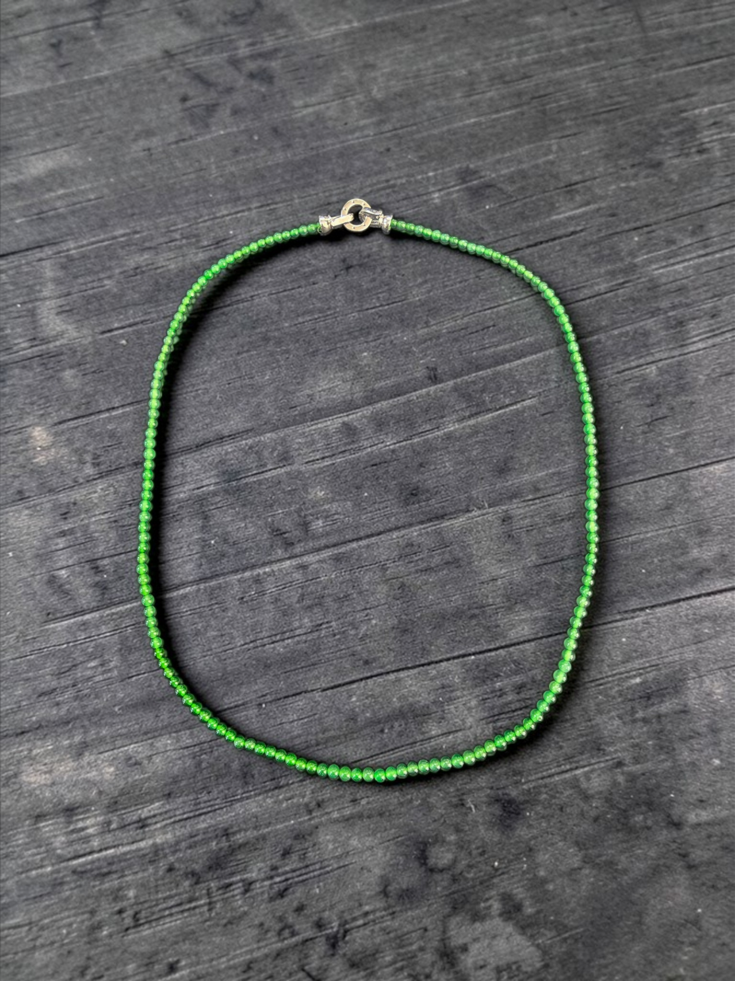 Imperial Green Burmese A-Jade Beaded Long Necklace - 19.50 inches (3.70 mm Beads) with Sterling Silver 925 - Certified - 10013