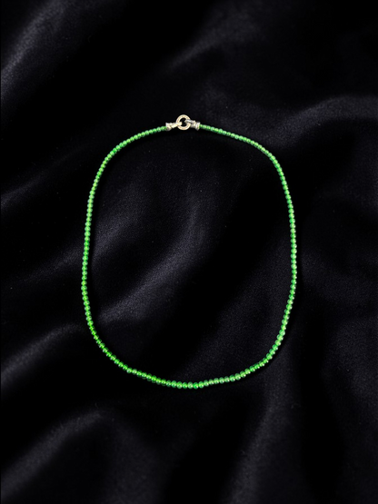 Imperial Green Burmese A-Jade Beaded Long Necklace - 19.50 inches (3.70 mm Beads) with Sterling Silver 925 - Certified - 10013