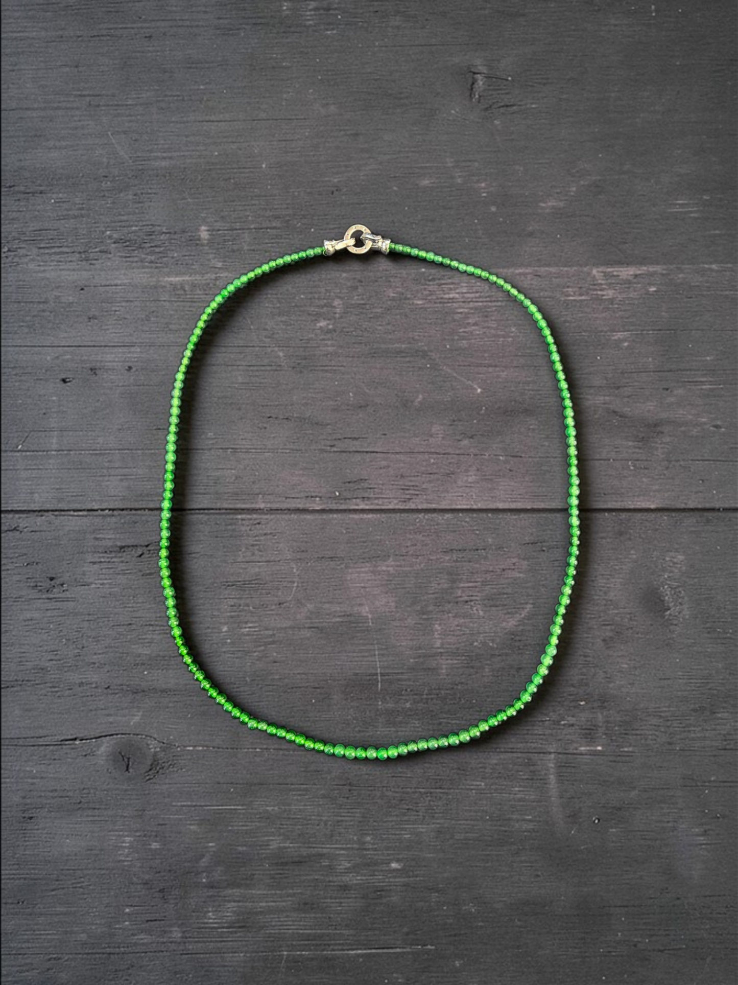 Imperial Green Burmese A-Jade Beaded Long Necklace - 19.50 inches (3.70 mm Beads) with Sterling Silver 925 - Certified - 10013