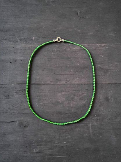 Imperial Green Burmese A-Jade Beaded Long Necklace - 19.50 inches (3.70 mm Beads) with Sterling Silver 925 - Certified - 10013
