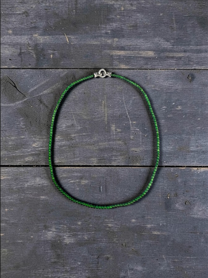 Imperial Green Burmese A-Jade Beaded Long Necklace - 19.50 inches (3.70 mm Beads) with Sterling Silver 925 - Certified - 10013