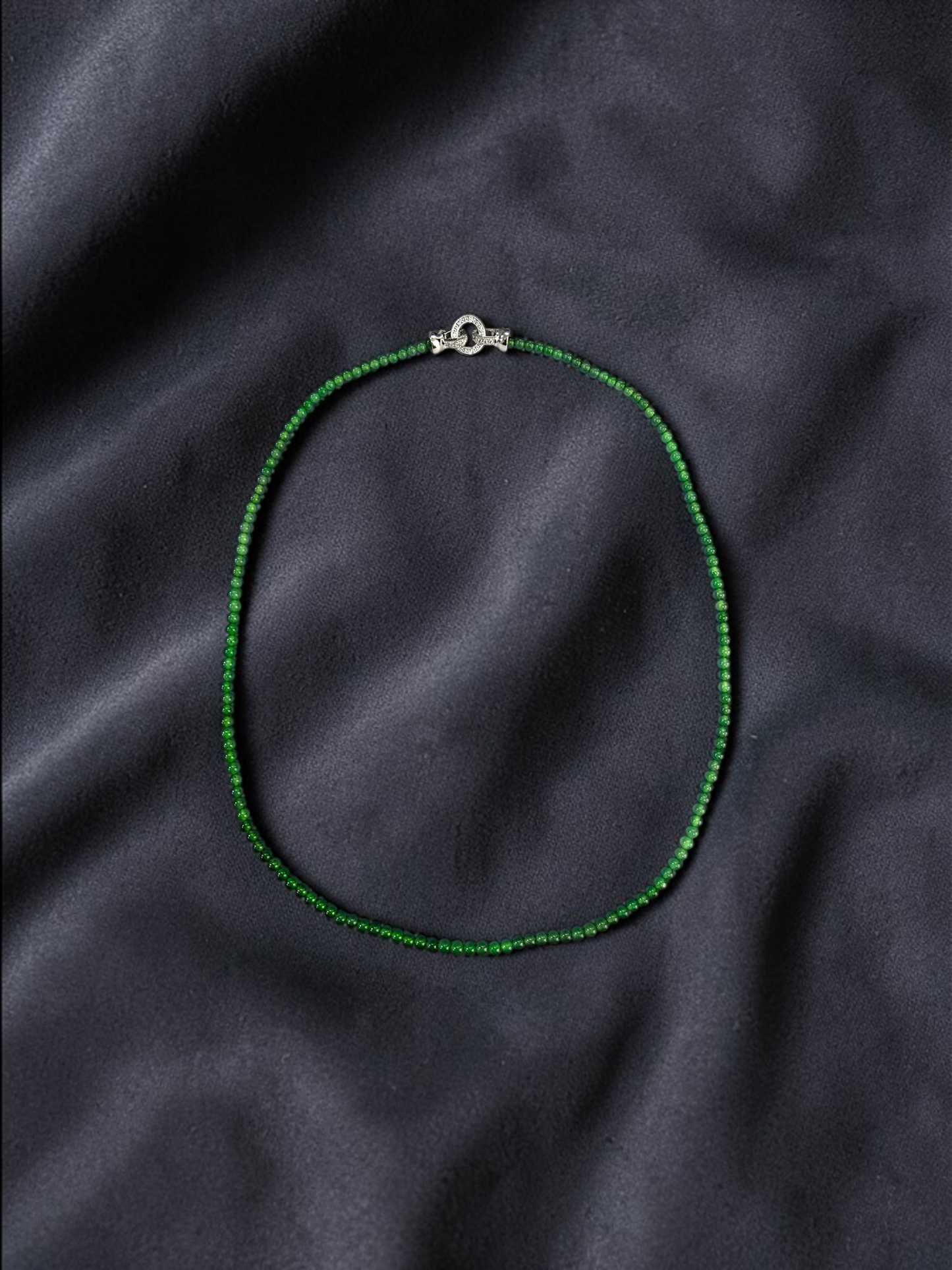 Imperial Green Burmese A-Jade Beaded Long Necklace - 19.50 inches (3.70 mm Beads) with Sterling Silver 925 - Certified - 10013