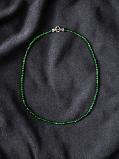 Imperial Green Burmese A-Jade Beaded Long Necklace - 19.50 inches (3.70 mm Beads) with Sterling Silver 925 - Certified - 10013