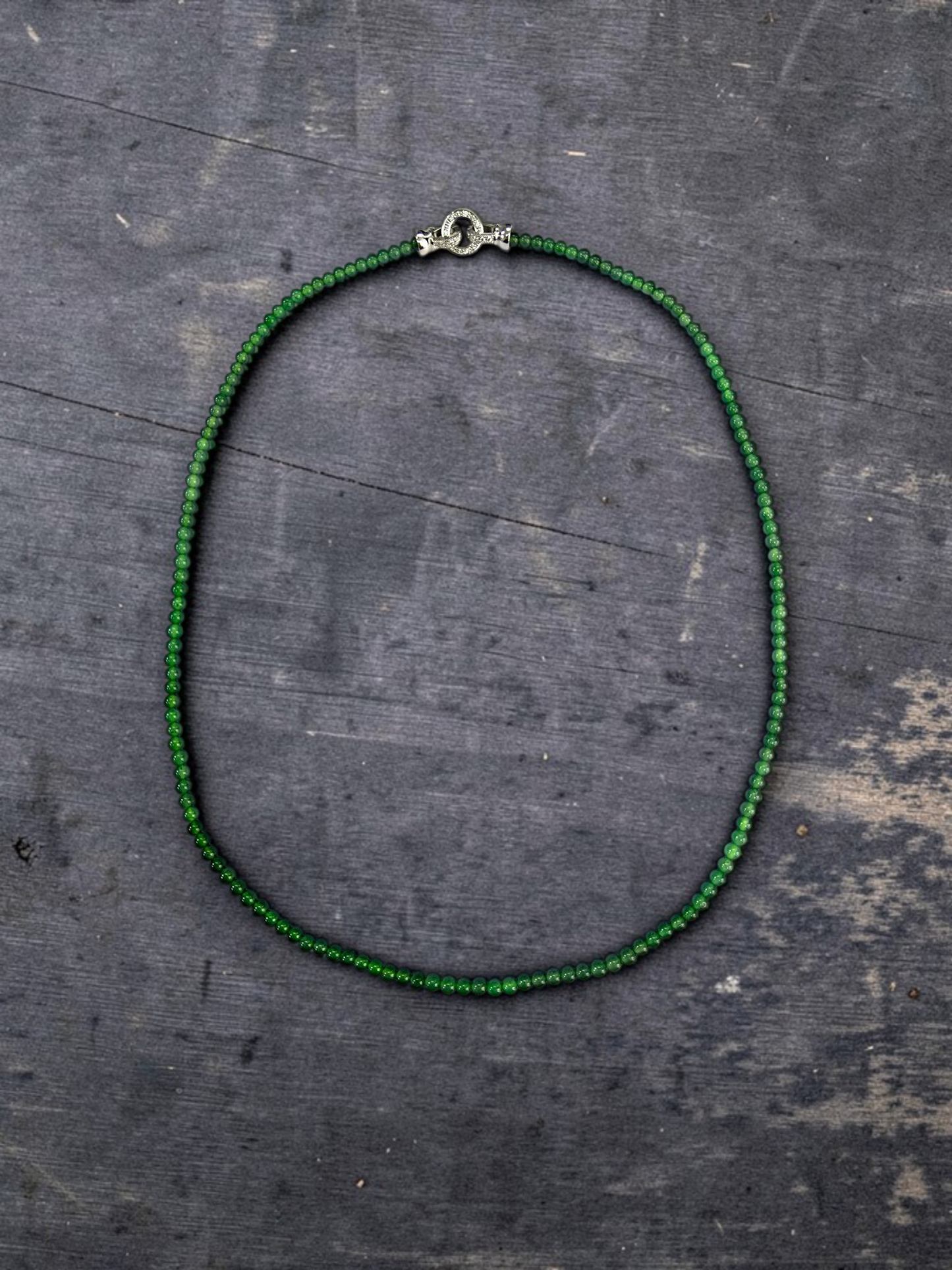 Imperial Green Burmese A-Jade Beaded Long Necklace - 19.50 inches (3.70 mm Beads) with Sterling Silver 925 - Certified - 10013