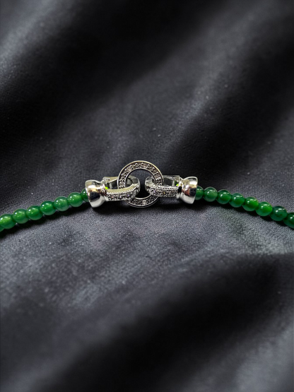 Imperial Green Burmese A-Jade Beaded Long Necklace - 19.50 inches (3.70 mm Beads) with Sterling Silver 925 - Certified - 10013