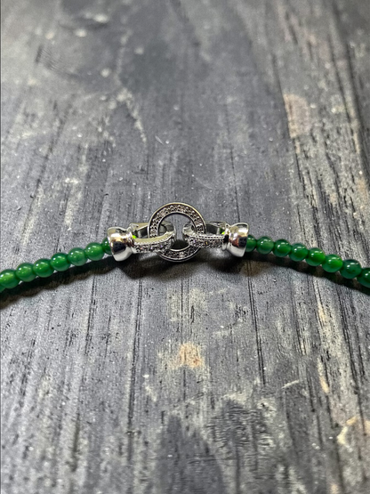 Imperial Green Burmese A-Jade Beaded Long Necklace - 19.50 inches (3.70 mm Beads) with Sterling Silver 925 - Certified - 10013