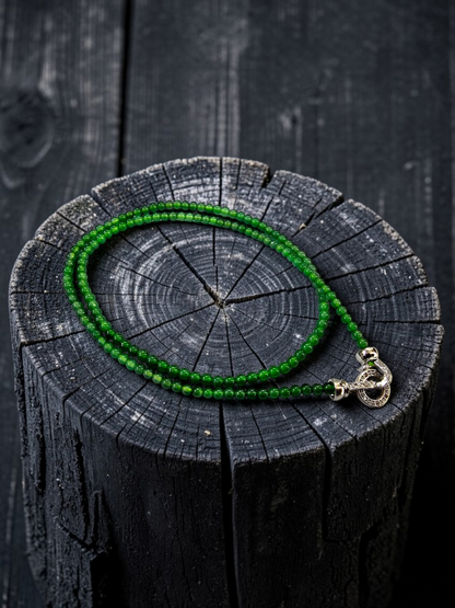 Imperial Green Burmese A-Jade Beaded Long Necklace - 19.50 inches (3.70 mm Beads) with Sterling Silver 925 - Certified - 10013
