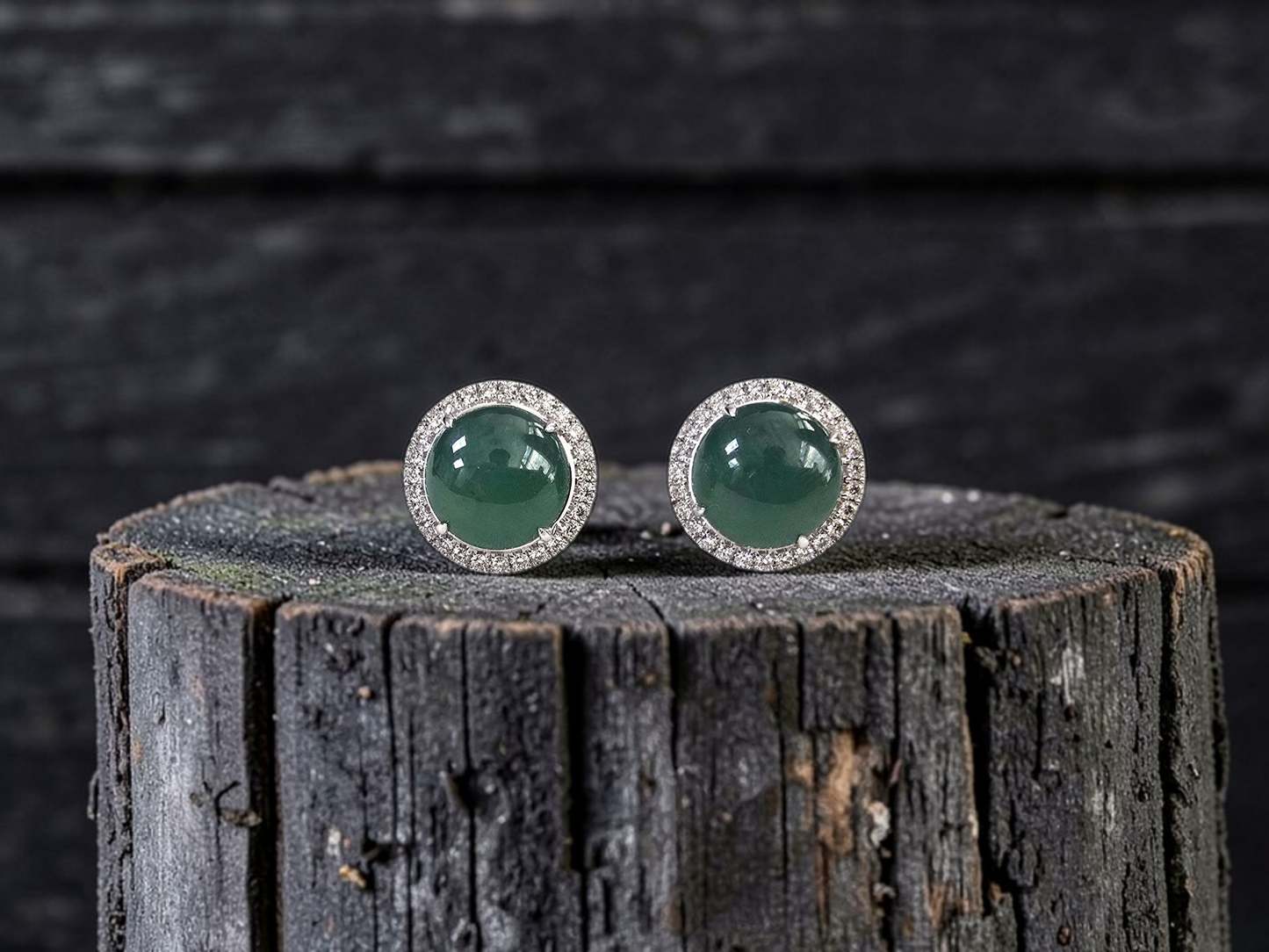 Eternal Sunshine Blue Green Burmese A-Jade Stud Earrings with Diamond Halo and 18K White Gold - Certified - V3