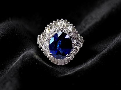 Okazaki MADE IN JAPAN Certified Oval Shaped 2.72 cts. Natural Royal Blue Sapphire Ring with Platinum 900 and White Diamonds Size US5  - R11