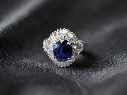Okazaki MADE IN JAPAN Certified Oval Shaped 2.72 cts. Natural Royal Blue Sapphire Ring with Platinum 900 and White Diamonds Size US5  - R11