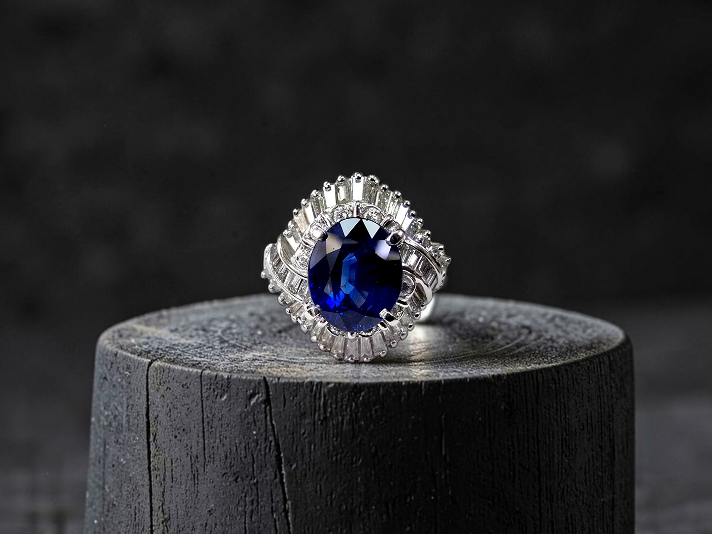 Okazaki MADE IN JAPAN Certified Oval Shaped 2.72 cts. Natural Royal Blue Sapphire Ring with Platinum 900 and White Diamonds Size US5  - R11