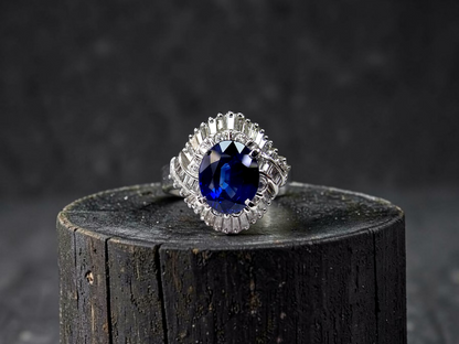 Okazaki MADE IN JAPAN Certified Oval Shaped 2.72 cts. Natural Royal Blue Sapphire Ring with Platinum 900 and White Diamonds Size US5  - R11