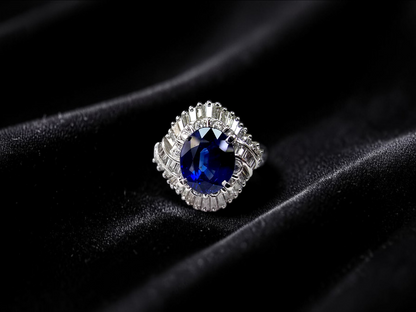 Okazaki MADE IN JAPAN Certified Oval Shaped 2.72 cts. Natural Royal Blue Sapphire Ring with Platinum 900 and White Diamonds Size US5  - R11