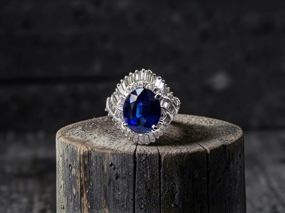 Okazaki MADE IN JAPAN Certified Oval Shaped 2.72 cts. Natural Royal Blue Sapphire Ring with Platinum 900 and White Diamonds Size US5  - R11