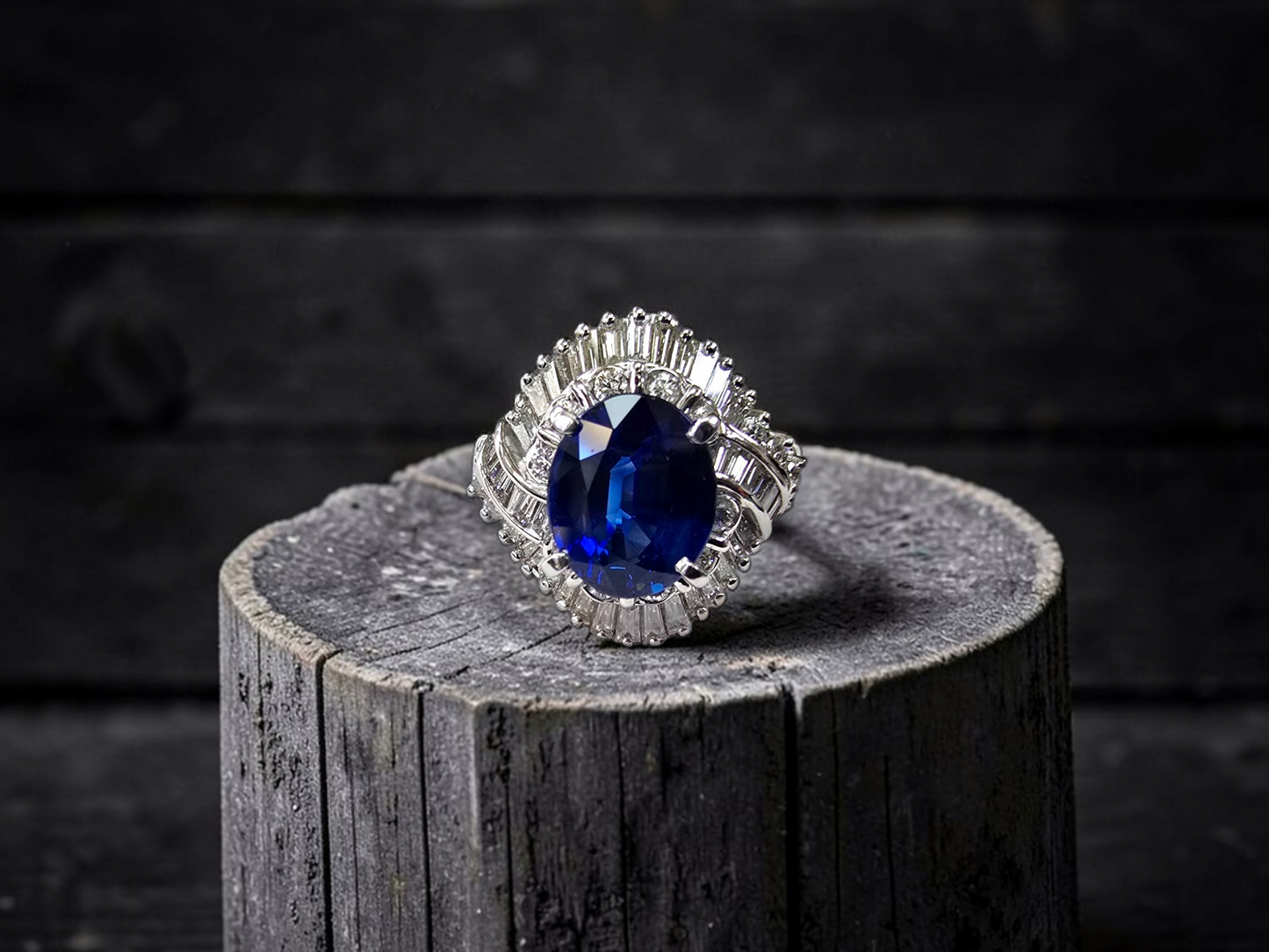 Okazaki MADE IN JAPAN Certified Oval Shaped 2.72 cts. Natural Royal Blue Sapphire Ring with Platinum 900 and White Diamonds Size US5  - R11