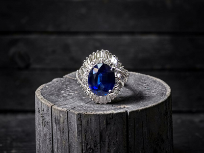 Okazaki MADE IN JAPAN Certified Oval Shaped 2.72 cts. Natural Royal Blue Sapphire Ring with Platinum 900 and White Diamonds Size US5  - R11
