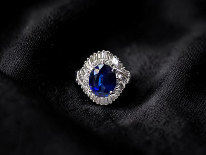 Okazaki MADE IN JAPAN Certified Oval Shaped 2.72 cts. Natural Royal Blue Sapphire Ring with Platinum 900 and White Diamonds Size US5  - R11