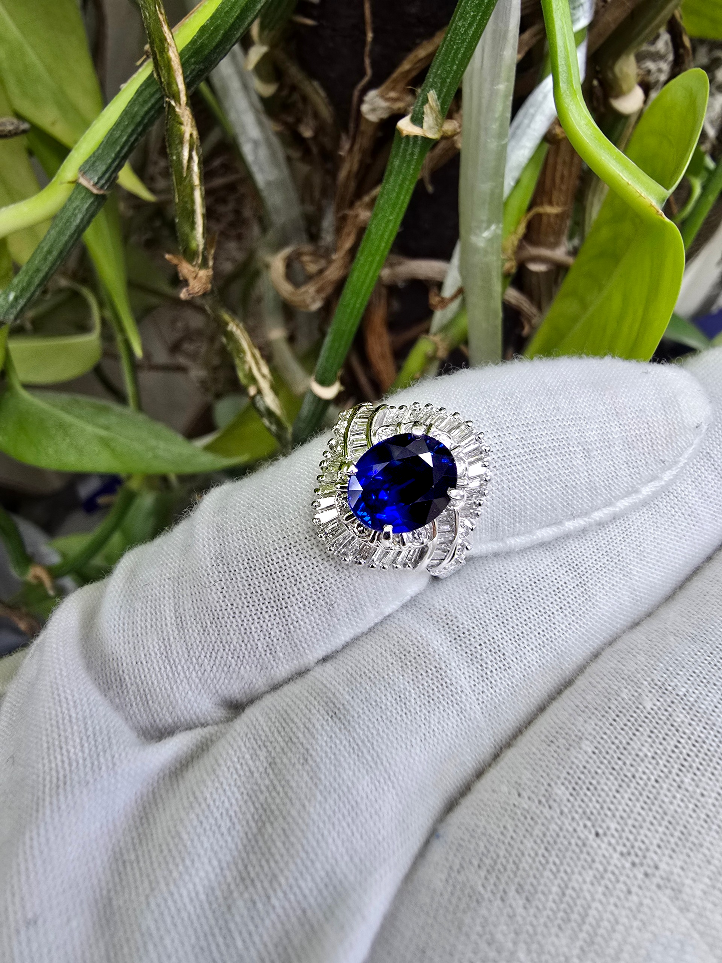 Okazaki MADE IN JAPAN Certified Oval Shaped 2.72 cts. Natural Royal Blue Sapphire Ring with Platinum 900 and White Diamonds Size US5  - R11