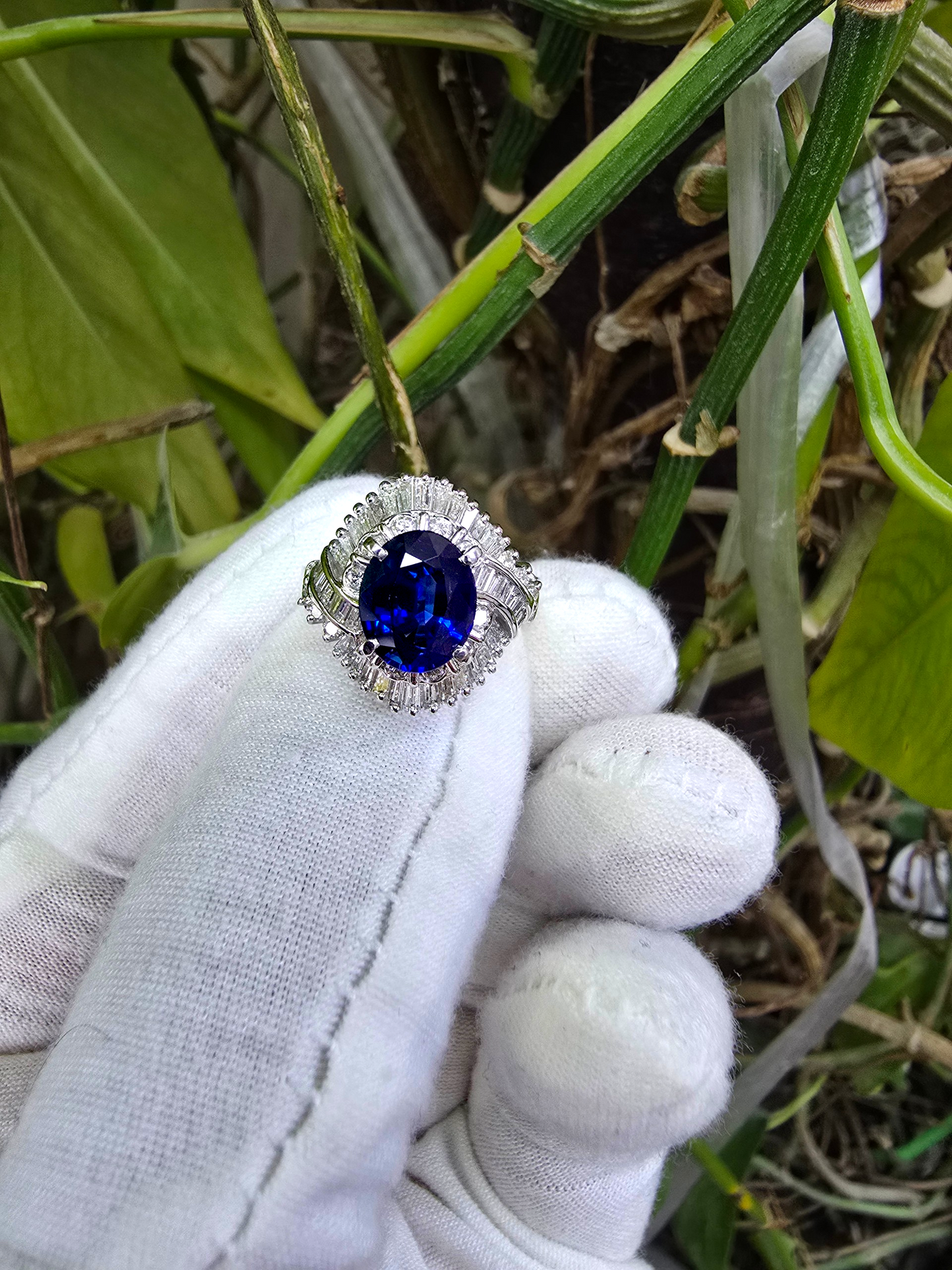 Okazaki MADE IN JAPAN Certified Oval Shaped 2.72 cts. Natural Royal Blue Sapphire Ring with Platinum 900 and White Diamonds Size US5  - R11