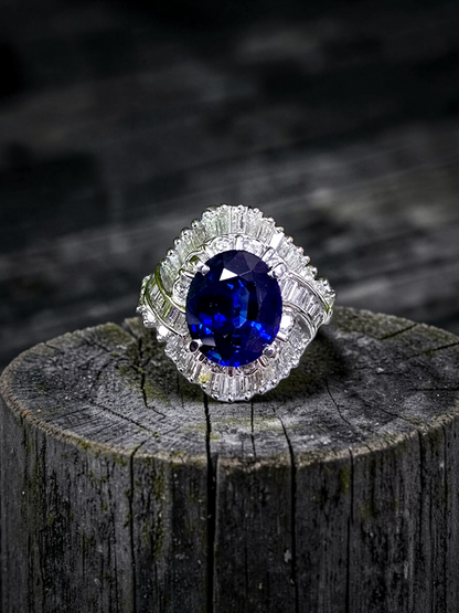 Okazaki MADE IN JAPAN Certified Oval Shaped 2.72 cts. Natural Royal Blue Sapphire Ring with Platinum 900 and White Diamonds Size US5  - R11