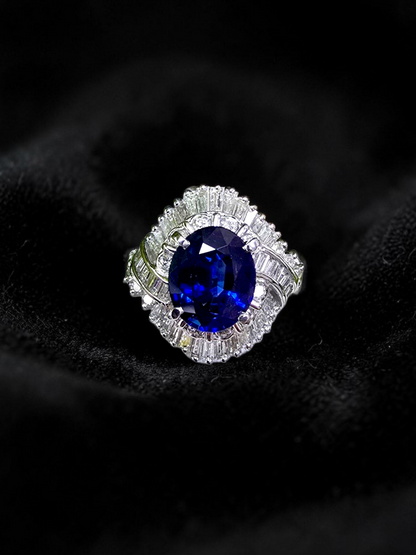 Okazaki MADE IN JAPAN Certified Oval Shaped 2.72 cts. Natural Royal Blue Sapphire Ring with Platinum 900 and White Diamonds Size US5  - R11