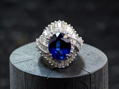 Okazaki MADE IN JAPAN Certified Oval Shaped 2.72 cts. Natural Royal Blue Sapphire Ring with Platinum 900 and White Diamonds Size US5  - R11