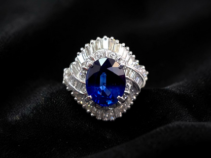 Okazaki MADE IN JAPAN Certified Oval Shaped 2.72 cts. Natural Royal Blue Sapphire Ring with Platinum 900 and White Diamonds Size US5  - R11