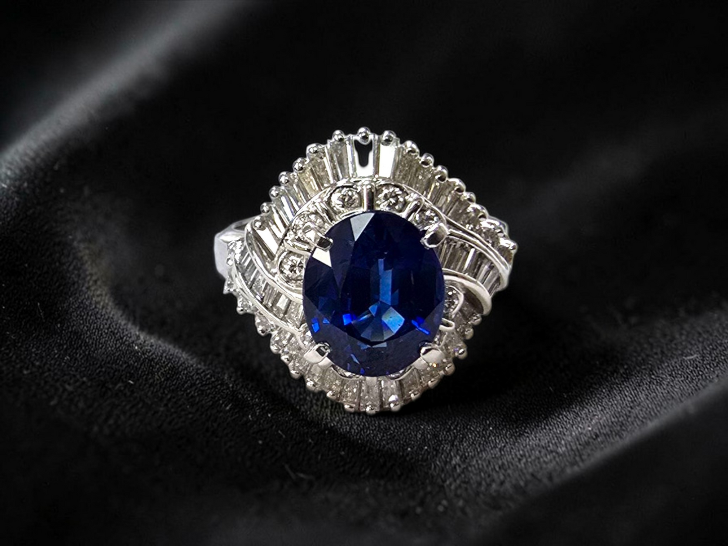 Okazaki MADE IN JAPAN Certified Oval Shaped 2.72 cts. Natural Royal Blue Sapphire Ring with Platinum 900 and White Diamonds Size US5  - R11