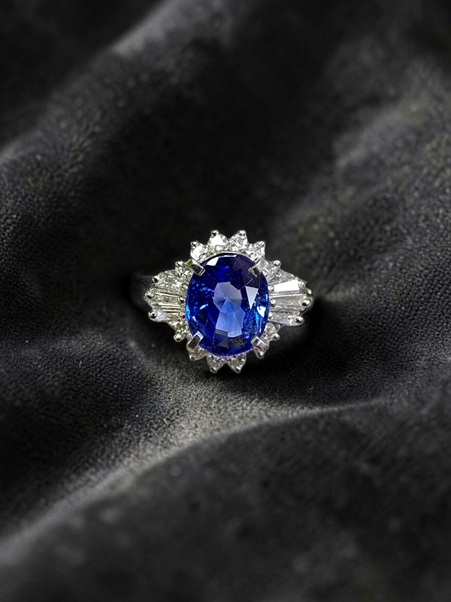 Ichinomiya MADE IN JAPAN Certified Oval Shaped 1.93 cts. Natural Blue Sapphire Ring with Platinum 900 and White Diamonds Size US6.5  - R12