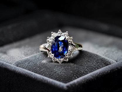 Seto MADE IN JAPAN Certified Oval Shaped 1.80 cts. Natural Deep Blue Sapphire Ring with Platinum 900 and White Diamonds Size US5.5  - R13