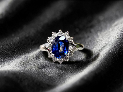 Seto MADE IN JAPAN Certified Oval Shaped 1.80 cts. Natural Deep Blue Sapphire Ring with Platinum 900 and White Diamonds Size US5.5  - R13