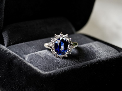 Seto MADE IN JAPAN Certified Oval Shaped 1.80 cts. Natural Deep Blue Sapphire Ring with Platinum 900 and White Diamonds Size US5.5  - R13