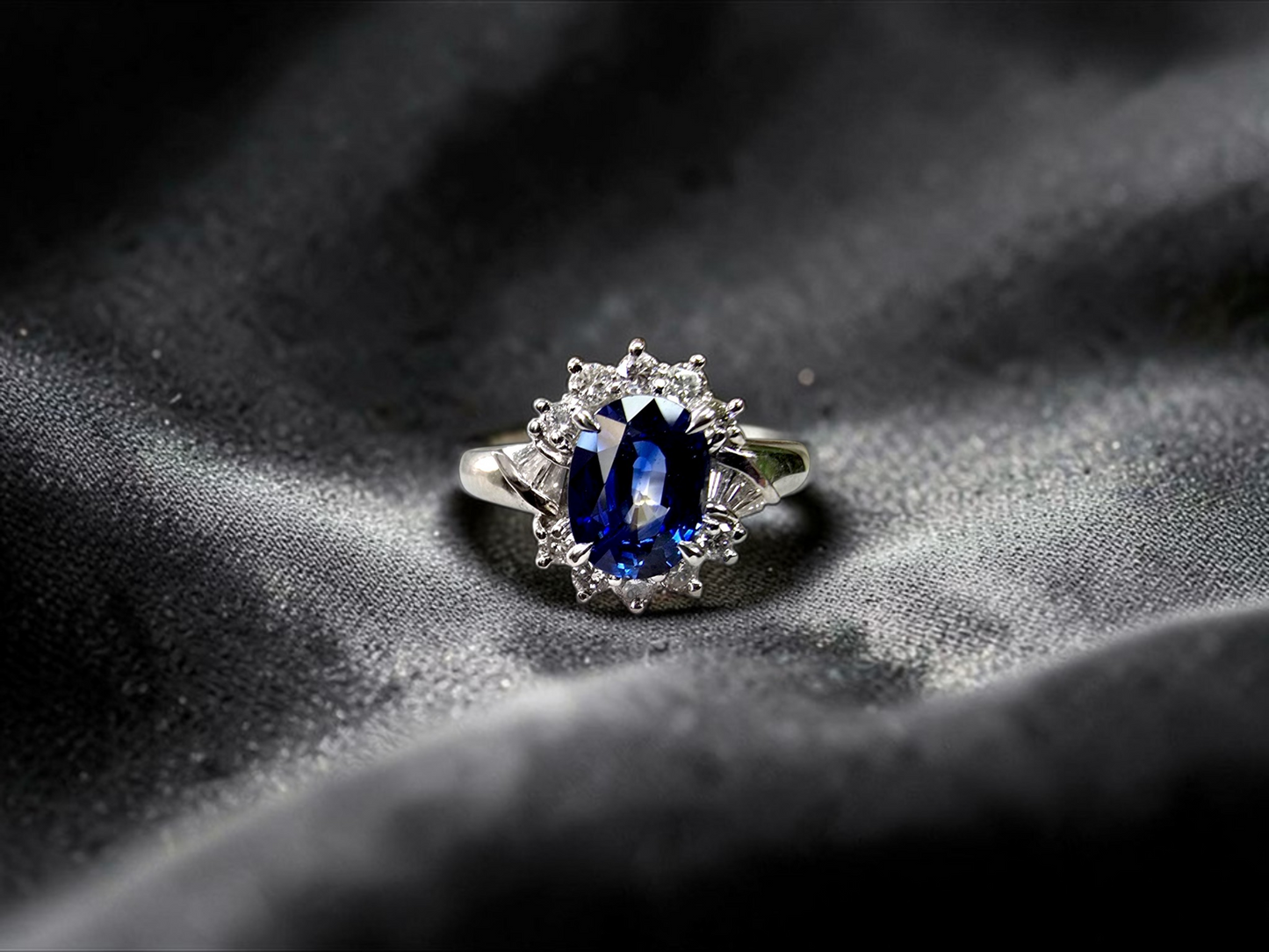 Seto MADE IN JAPAN Certified Oval Shaped 1.80 cts. Natural Deep Blue Sapphire Ring with Platinum 900 and White Diamonds Size US5.5  - R13