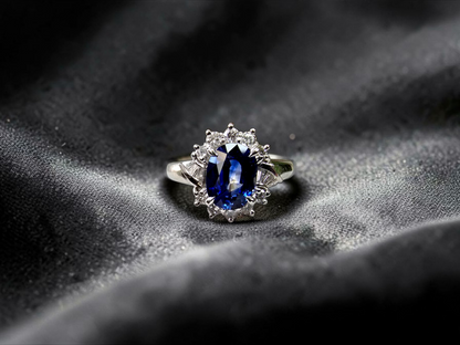 Seto MADE IN JAPAN Certified Oval Shaped 1.80 cts. Natural Deep Blue Sapphire Ring with Platinum 900 and White Diamonds Size US5.5  - R13