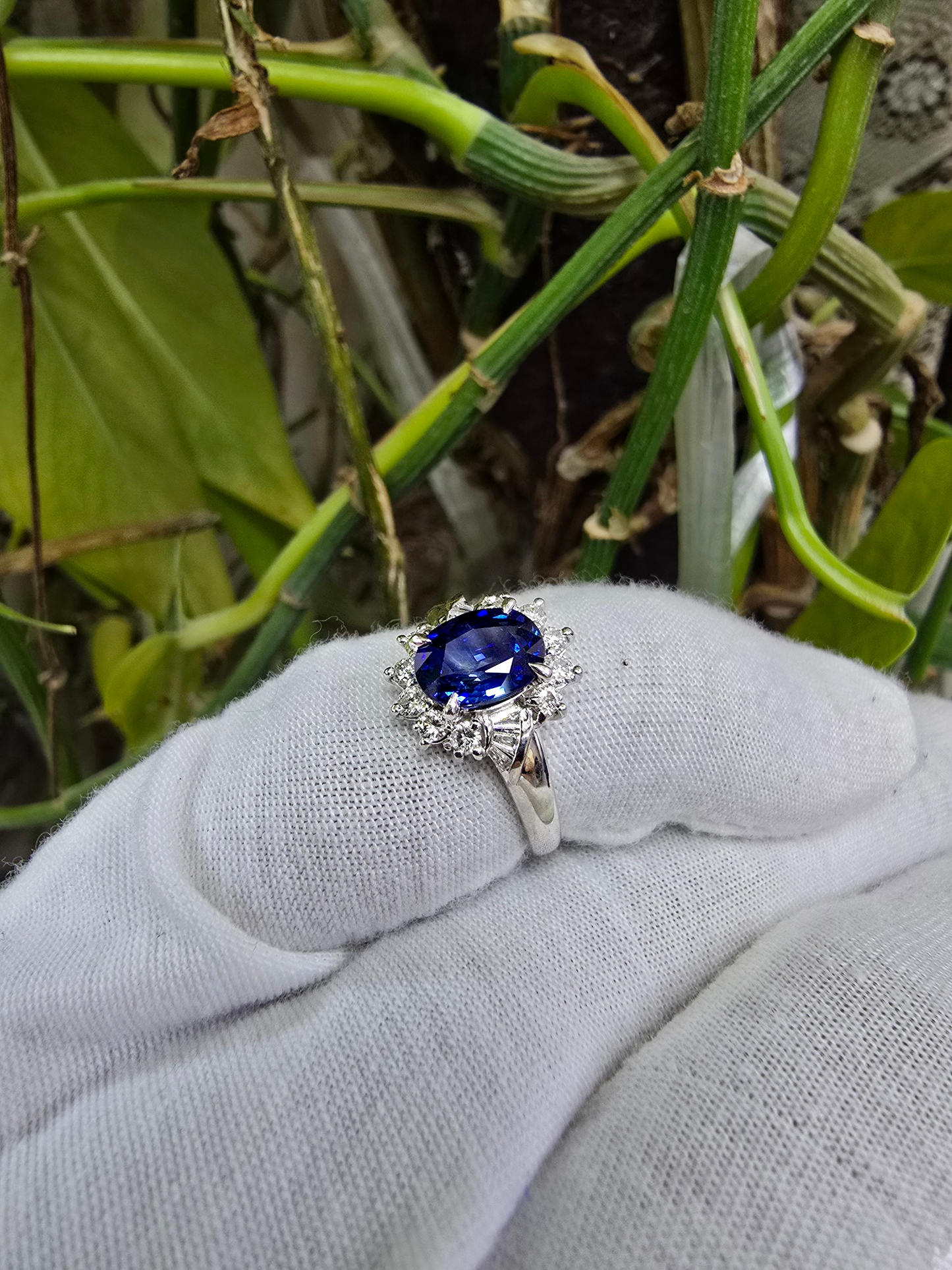 Seto MADE IN JAPAN Certified Oval Shaped 1.80 cts. Natural Deep Blue Sapphire Ring with Platinum 900 and White Diamonds Size US5.5  - R13