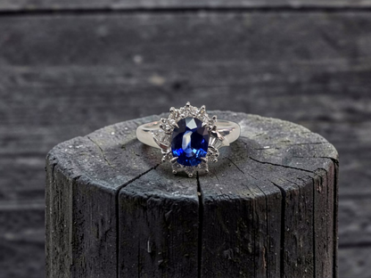 Seto MADE IN JAPAN Certified Oval Shaped 1.80 cts. Natural Deep Blue Sapphire Ring with Platinum 900 and White Diamonds Size US5.5  - R13
